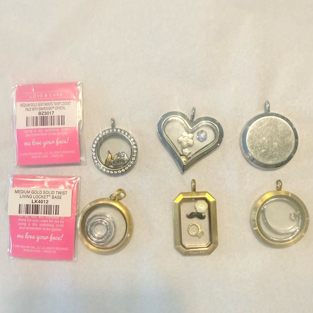 7 Origami Owl Gold and Silver Floating Locket Charms with Crystal Accents - Picture 2 of 12